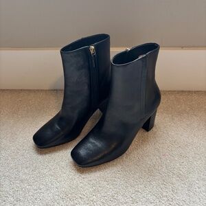 Cole Haan Black Leather Ankle Boots Block Heel Zip Booties Women 7.5B